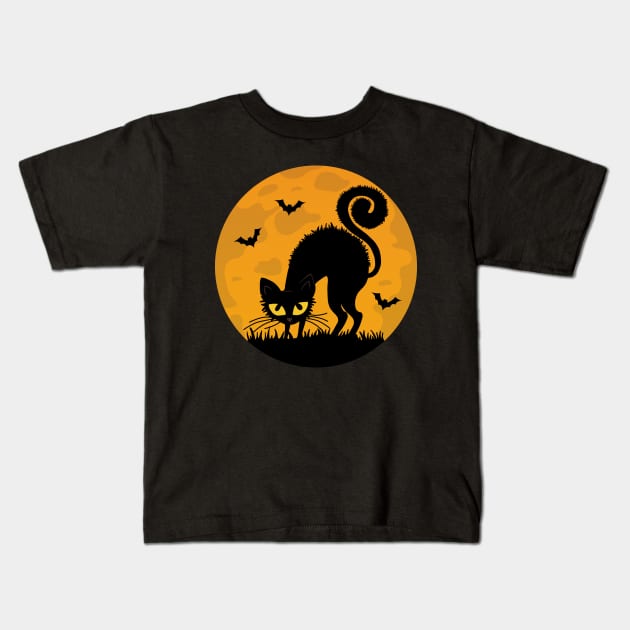 Halloween - Black cat Kids T-Shirt by valentinahramov